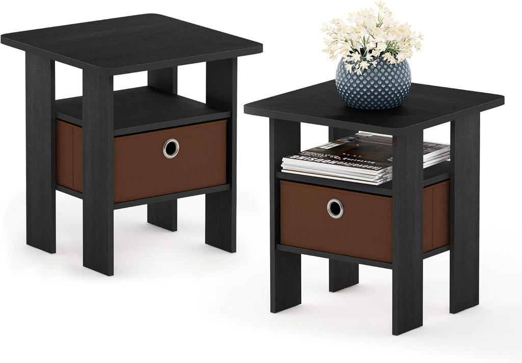 Set of 2 Table with Bin Drawer & 1 Table with Bin Drawer Americano/Medium Brown T8261