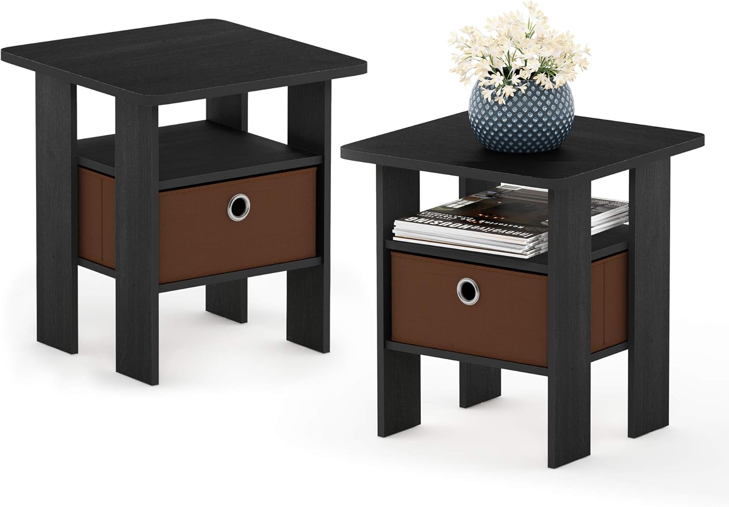 Set of 2 Table with Bin Drawer & 1 Table with Bin Drawer Americano/Medium Brown T8261