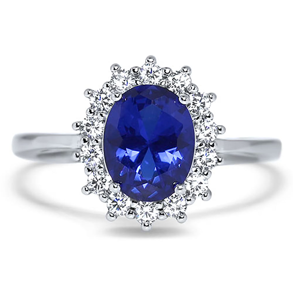 Oval Blue Sapphire CZ Halo Engagement Ring Size 8 M796133