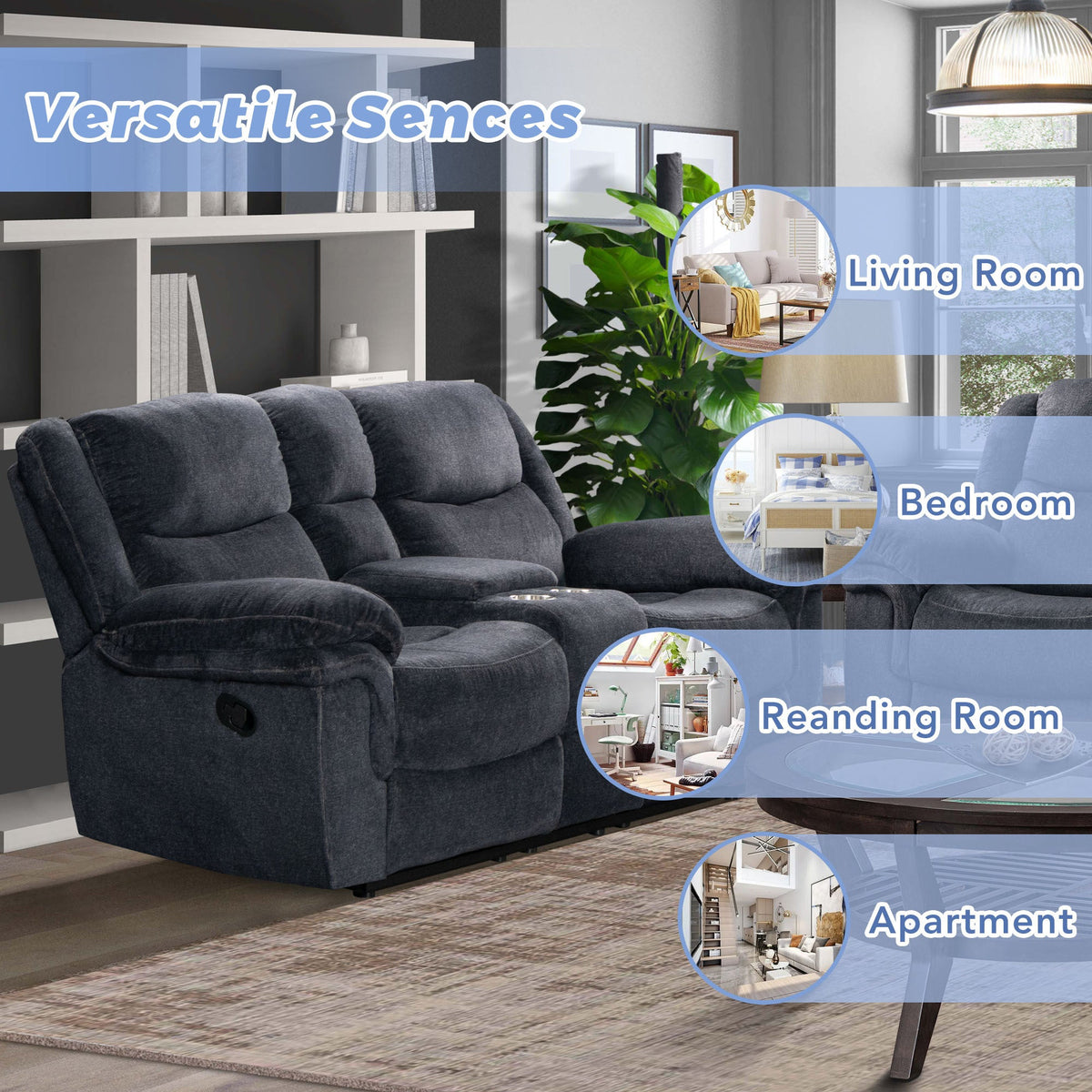Dark Blue Manual Reclining Sofa W25920