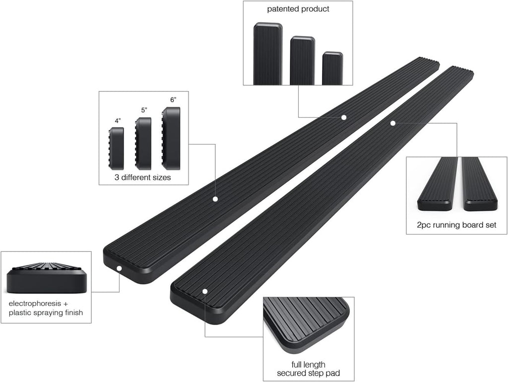 Black Running Boards for Chevy Silverado GMC Sierra Crew Cab W336581