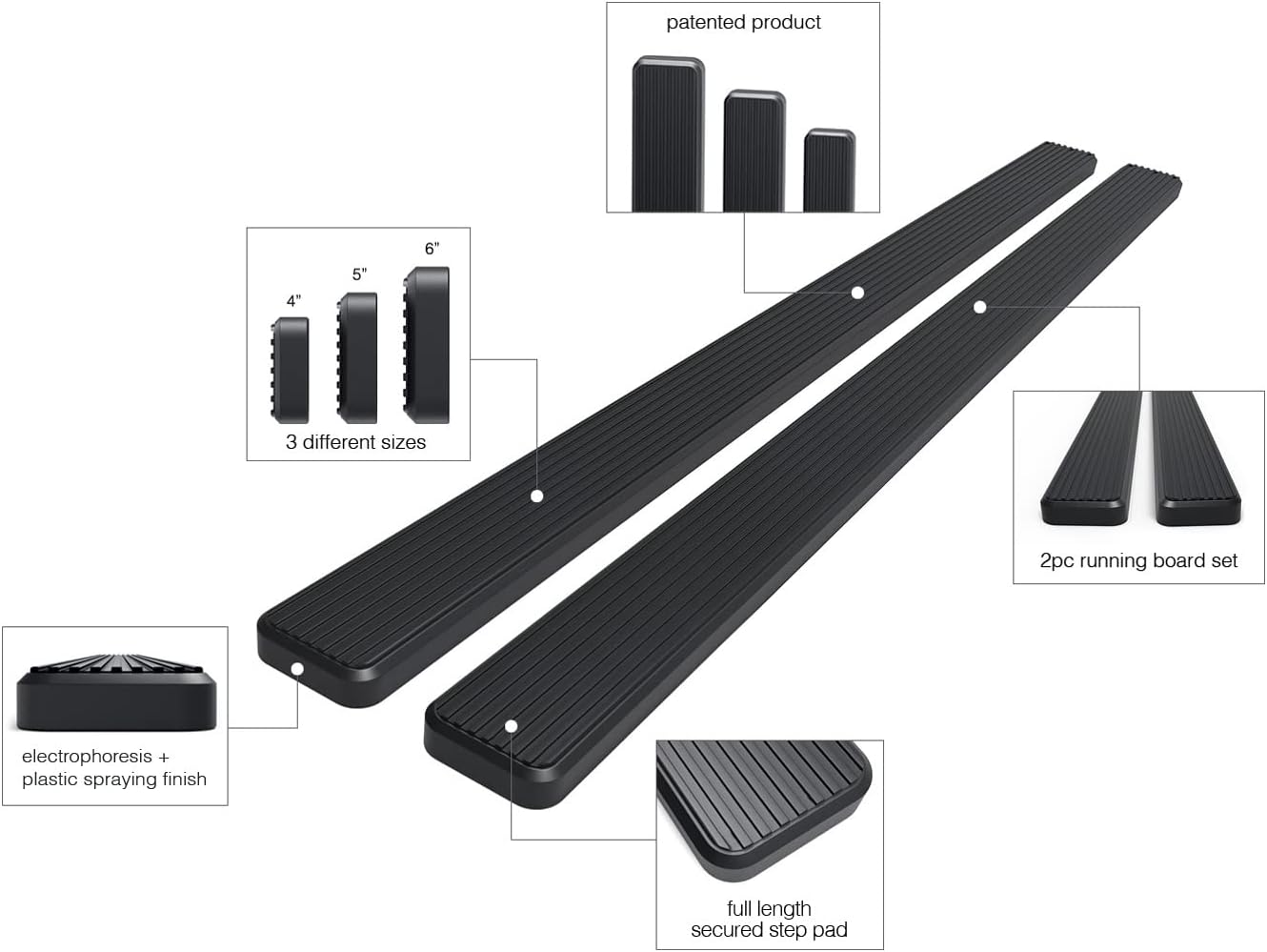 Black Running Boards for Chevy Silverado GMC Sierra Crew Cab W336581