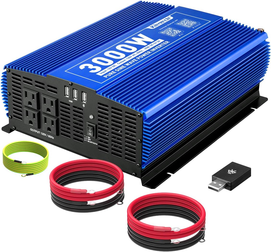Pure Sine Wave Inverter 1000W DC 12V to AC 110V Car Power Inverter with Dual AC Outlets & 2A USB Ports I219846