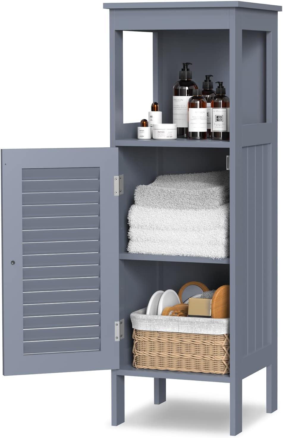 Grey Wooden Bathroom Storage Cabinet with 1 Door & Adjustable Shelf K309827