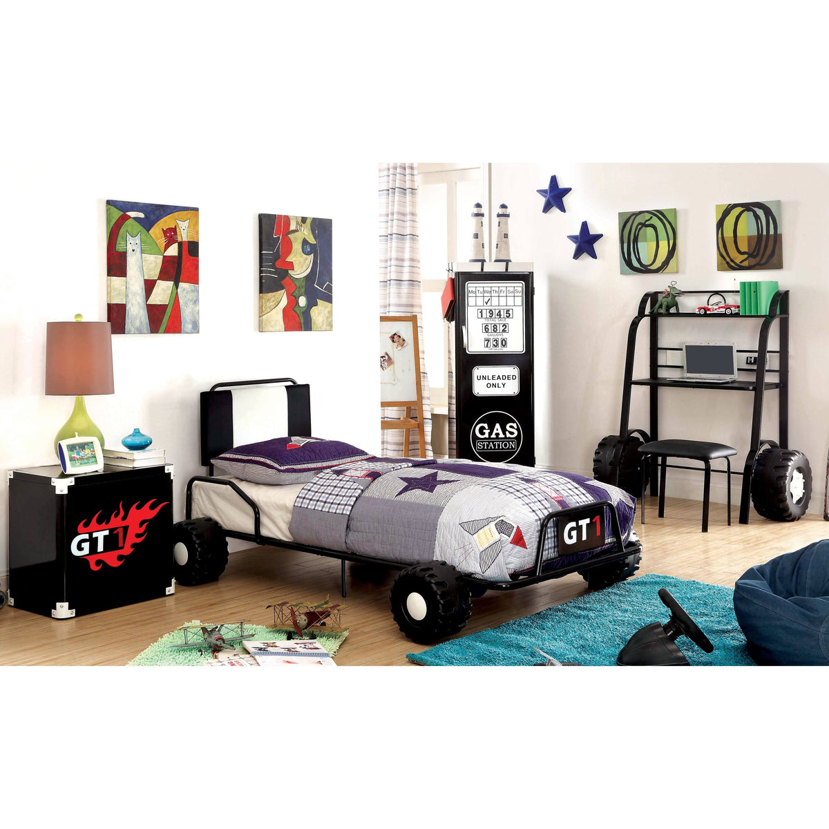 Black 2 Piece Racing Writing Desk Set E224
