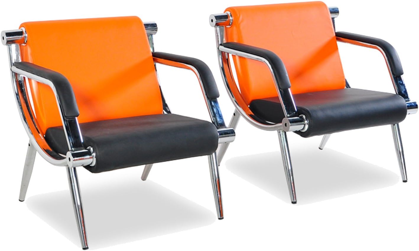 Orange And Black PU Leather Office Reception Chair U862955