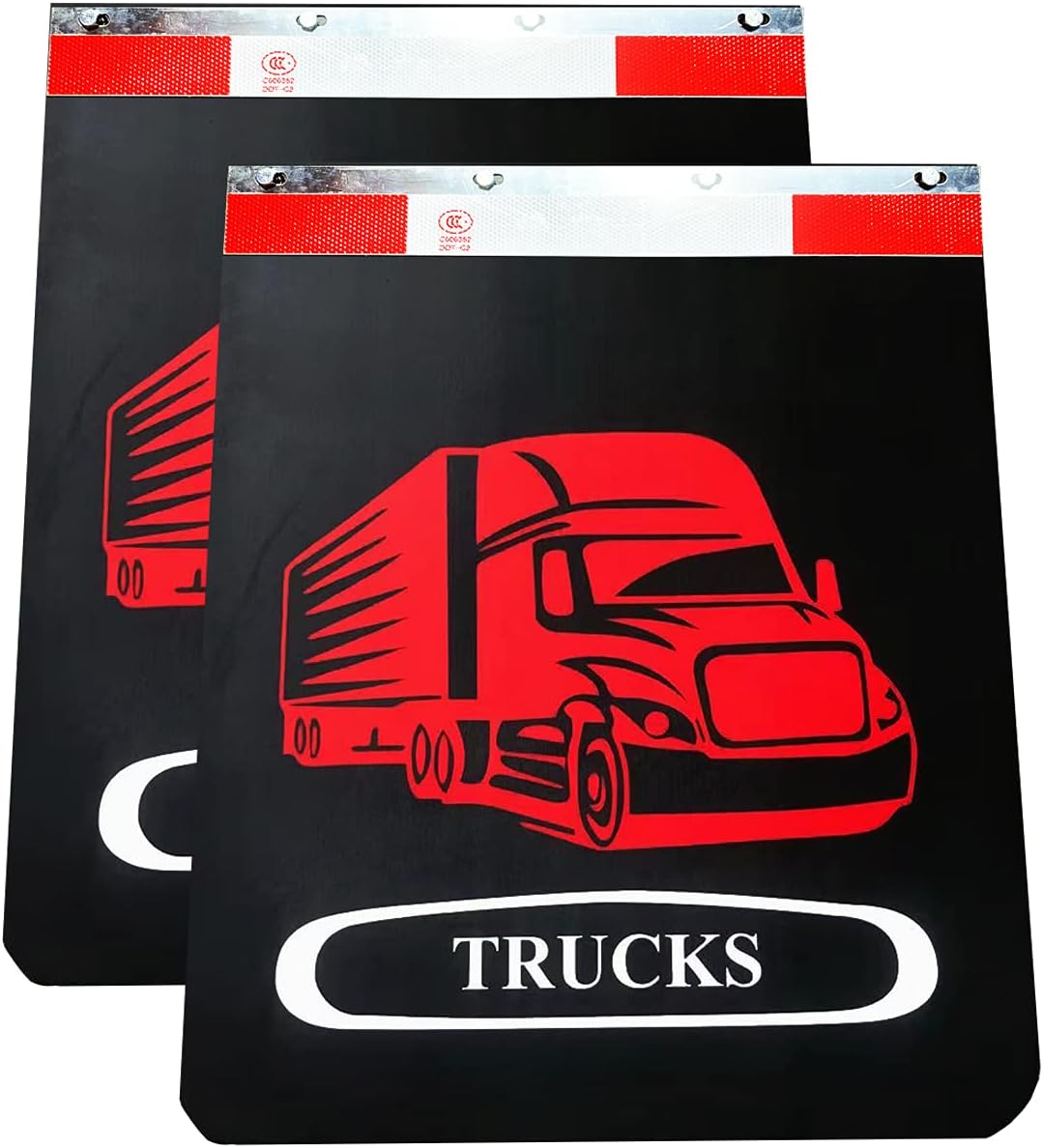 Black Mud Flaps and Aluminum Strip with Reflective, 24inch x 30inch Heavy Duty Rubber Pair A204624