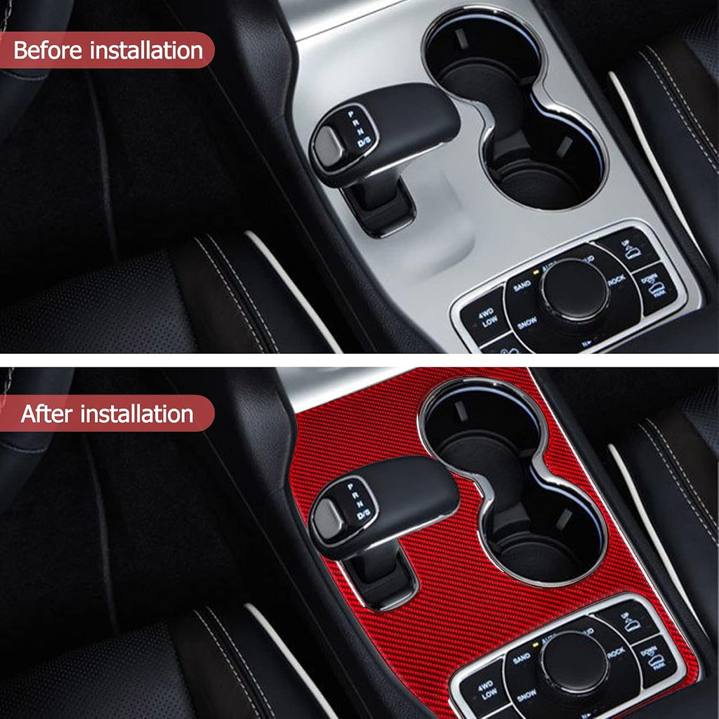 Red Carbon Fiber Gear Shift Box Water Cup Holder Panel Cover Sticker F2641