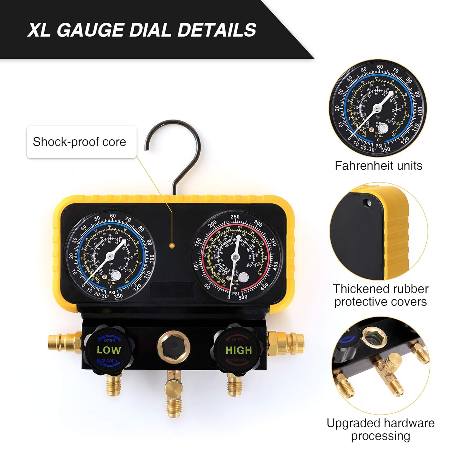 AC Manifold Gauge Set for R134a R12 R22 R502 Refrigerants with 5' Hose I11426