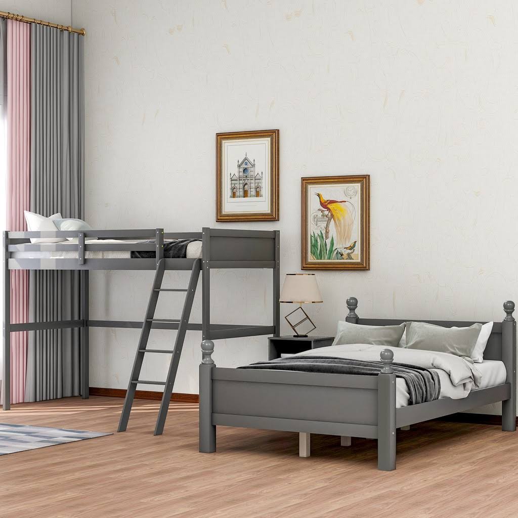 Gray Twin Over Full Bunk Bed with Storage Cabinet N1734