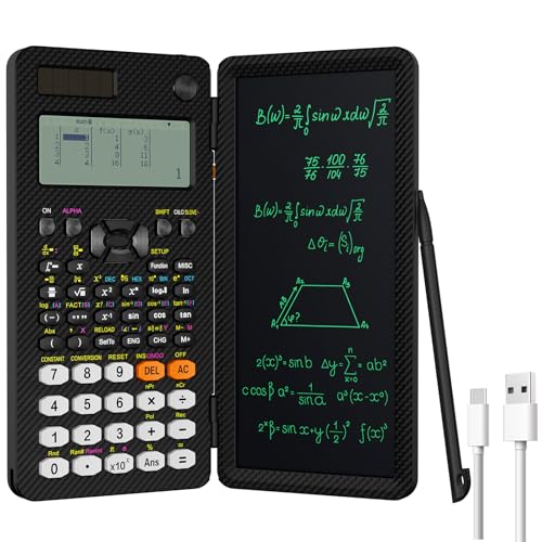 Black Rechargeable Scientific Calculator with Writing Pad and Hard Case C81505