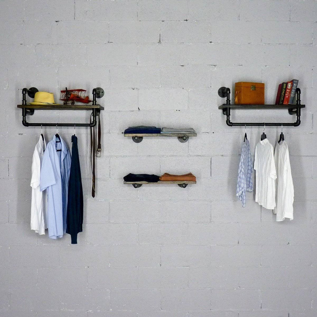 Bronze Metals and Brown Wood 4-Piece Wall Shelf Bundle J284