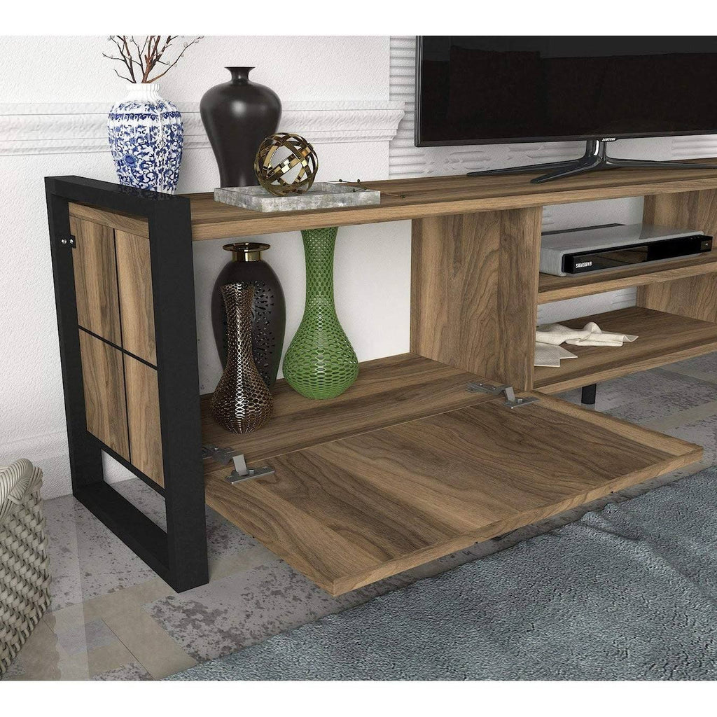 TV Unit with Vertical Wall Shelf, Metal & Composite Wood Frame M153
