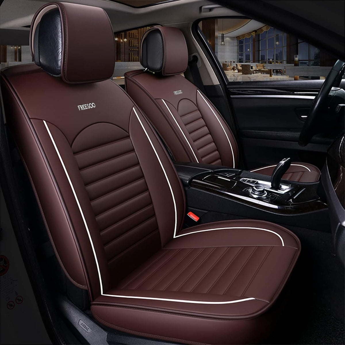 Khaki Orange Leather Car Seat Cover Full Set for 5 Seats L3674