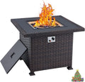 Brown Wicker 50000BTU Propane Fire Pit Table with Waterproof Cover and Blue Fire Glass W484651