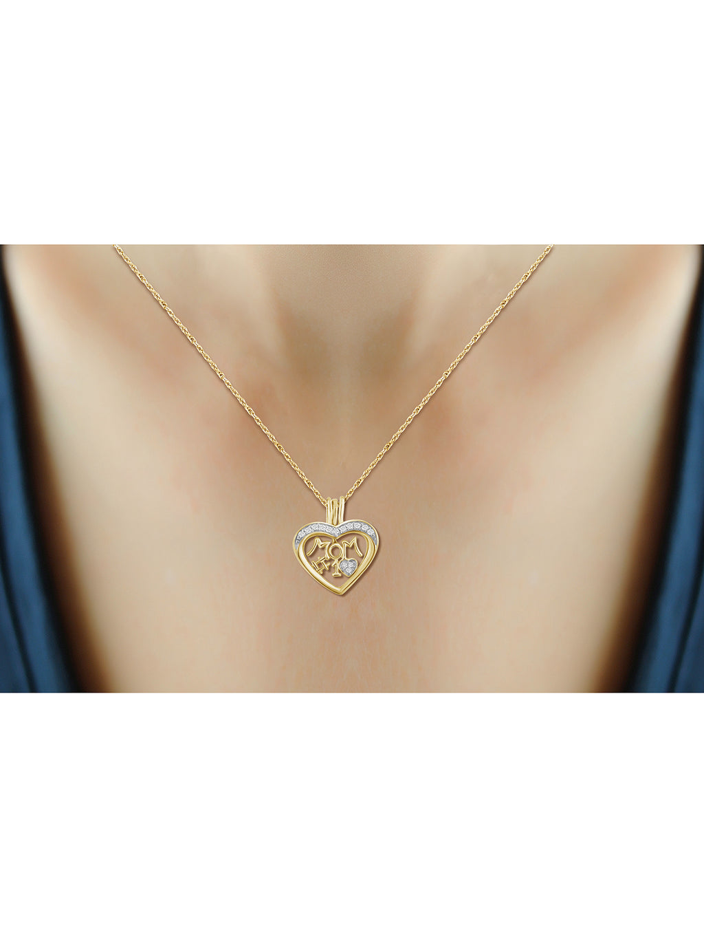 14K Gold Plated Silver Mother Daughter Necklace with White Diamonds G507