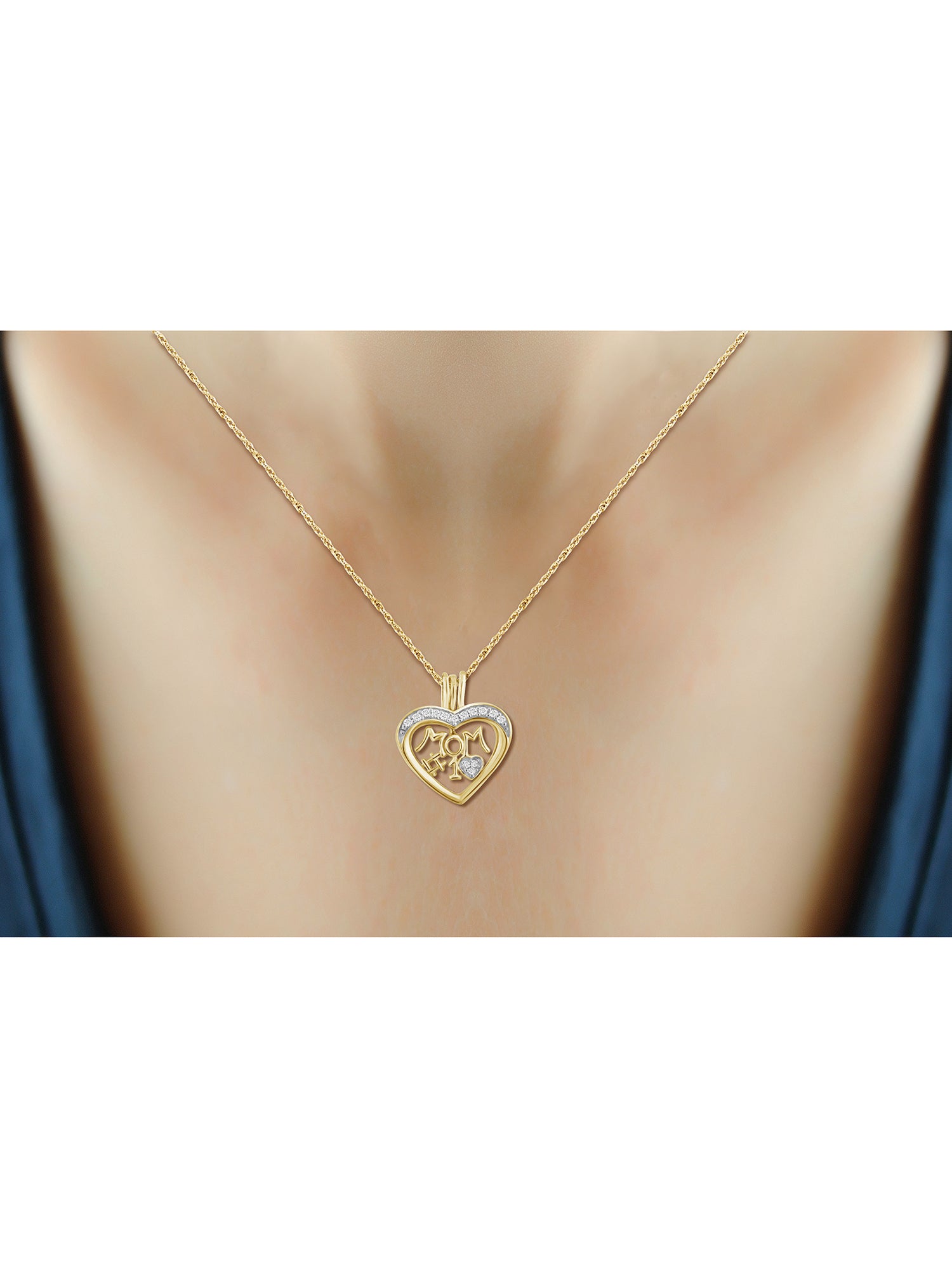 14K Gold Plated Silver Mother Daughter Necklace with White Diamonds G507