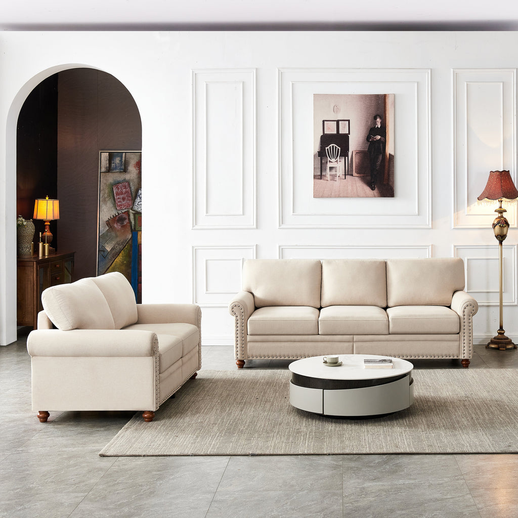 Beige Linen Sofa with Storage X3969