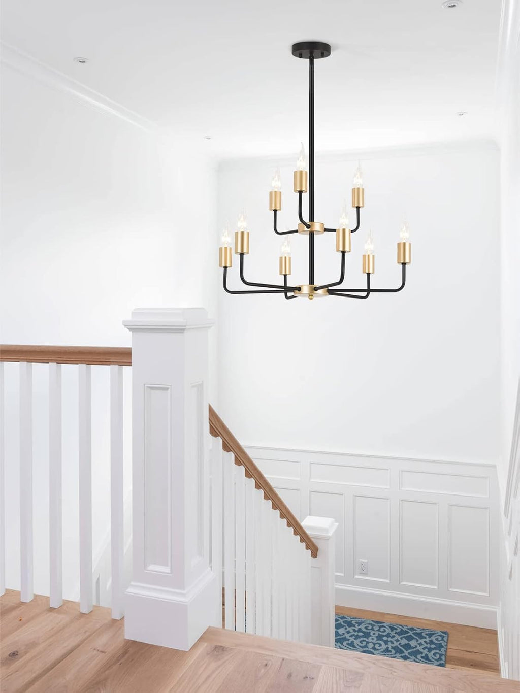 9-Light 2-Tier Gold and Black Chandelier N446