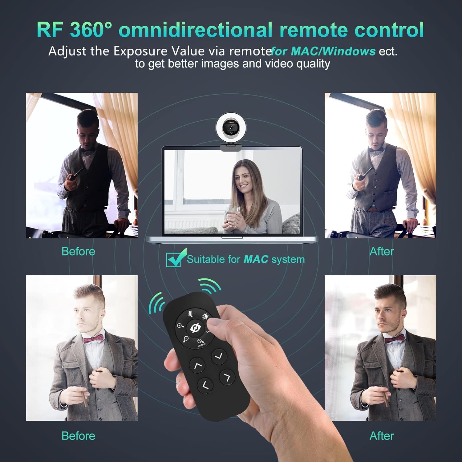 60FPS 1080P Streaming Webcam with Ring Light and Privacy Cover M5685
