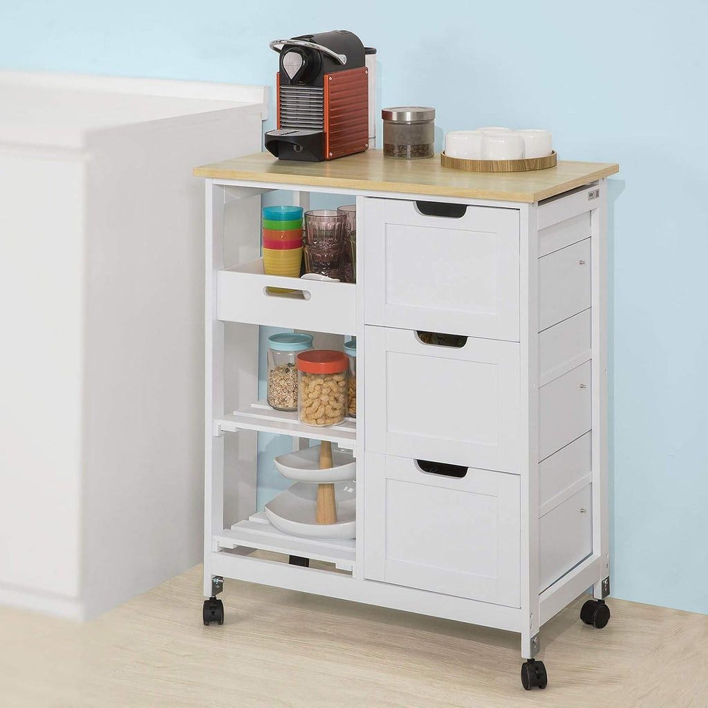 Kitchen Cart with 3 Drawers and Open Storage Shelf L93695