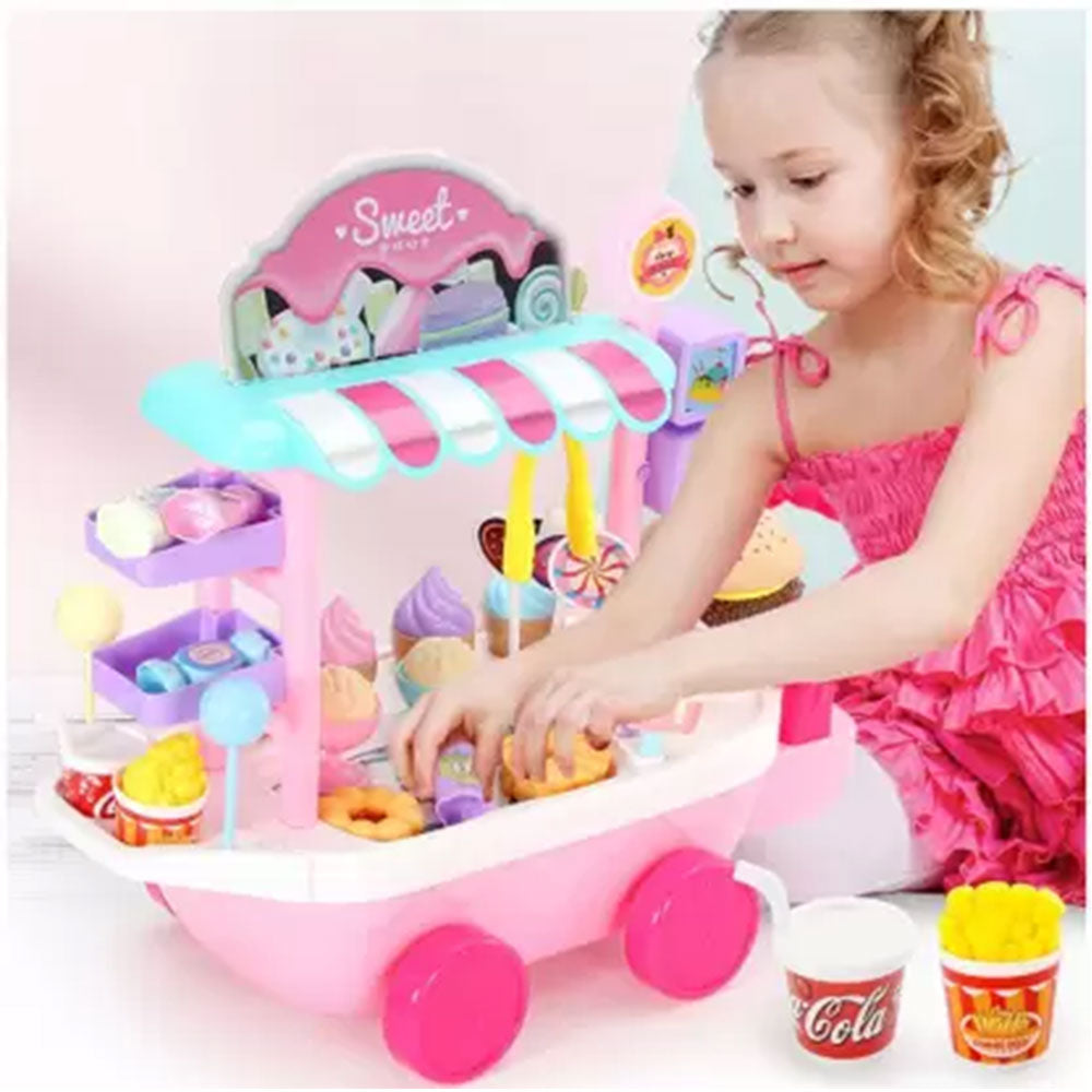 Dessert Candy Trolley Kitchen Toy Set with Umbrella Food Dishes S3063