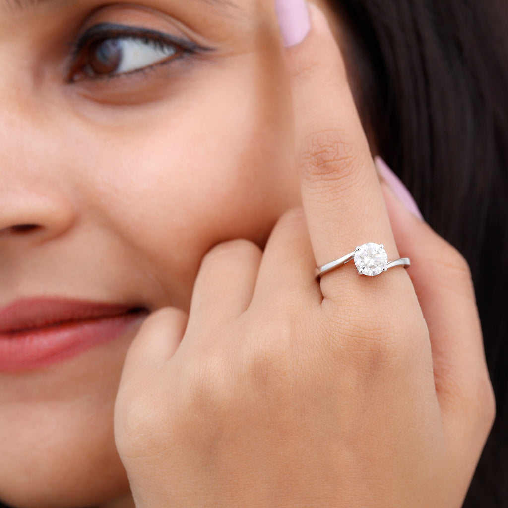 Round Moissanite Solitaire Engagement Ring, 7 mm, 925 Sterling Silver Y8301