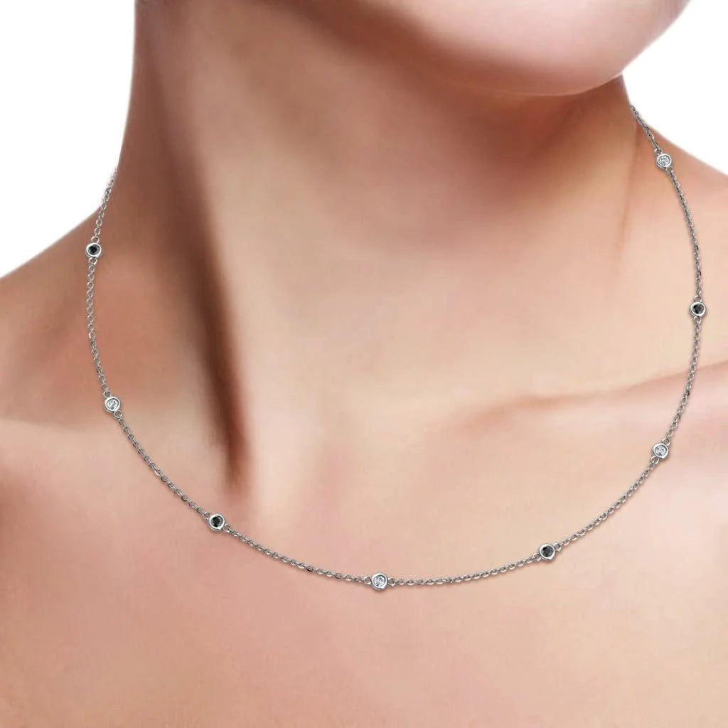 Black & White Diamond 11 Stations Necklace 0.35 ct tw 14K White Gold U65926