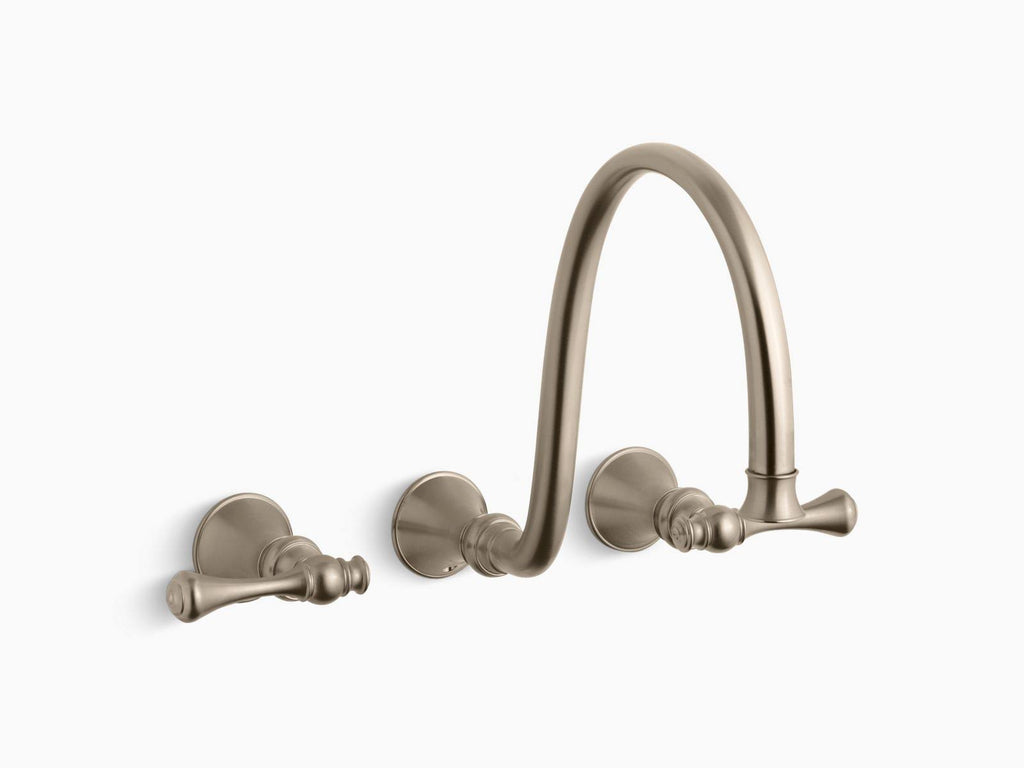 Brushed Bronze Wall Mount Faucet Trim with Traditional Lever Handles and 12x22 Spout M9155