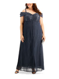 Gray Zippered Sheer Lined Floral Short Sleeve Off Shoulder Full-Length Formal Gown Dress Plus 18W J83281