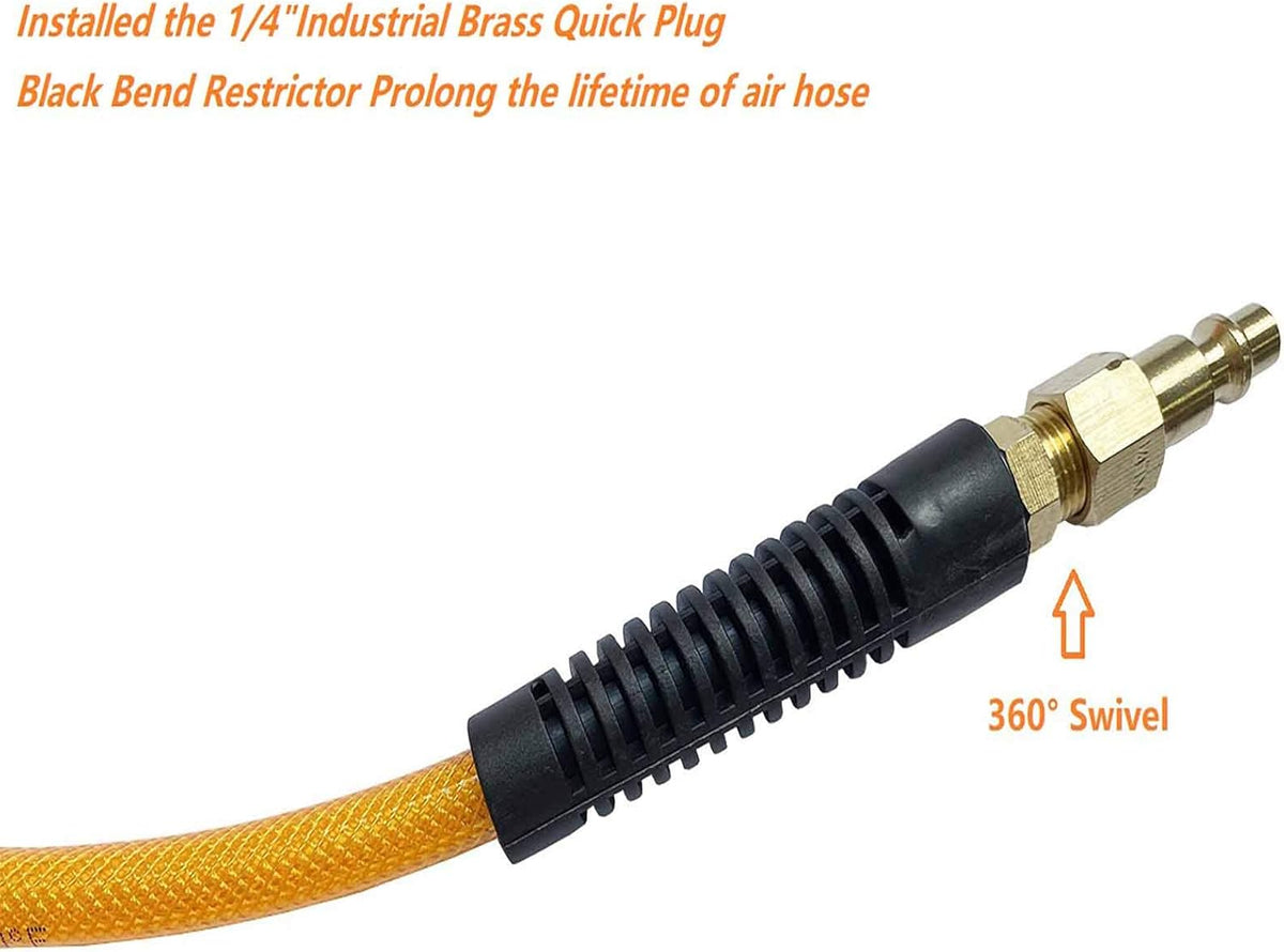 Transparent Orange 100ft Air Hose with Brass Quick Coupler and Plug, Pack of 2 I2449