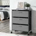 Narrow Slim Storage Drawer Chest with 4 Fabric Bins Metal Frame MDF Wood Top A1316