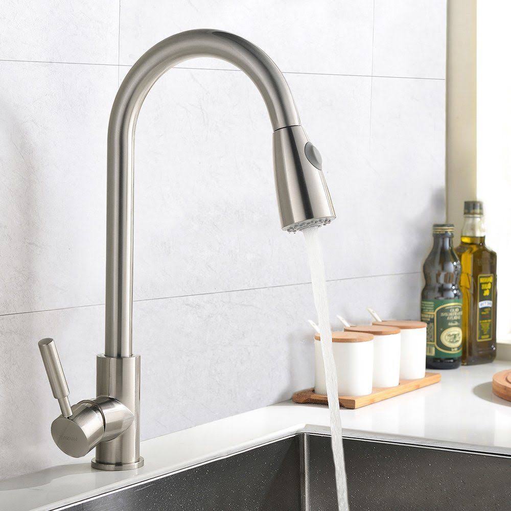 Commercial Stainless Steel Single Handle Pull Down Sprayer Kitchen Faucet D83613