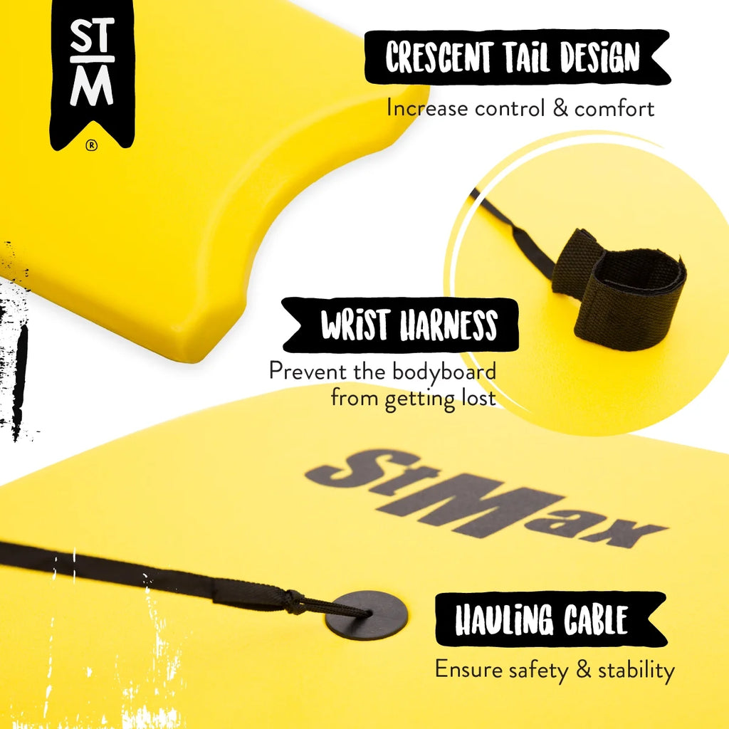 Yellow 41 Inch EPS Core Bodyboard with Wrist Leash R9679