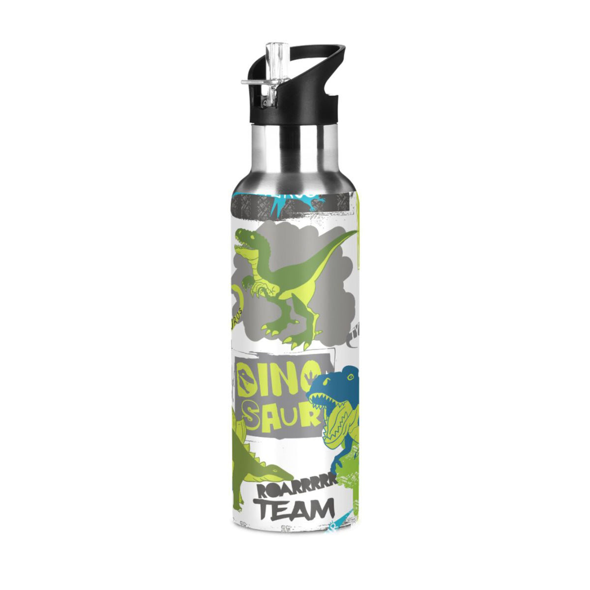 Cool Green Dinosaur Stainless Steel Insulated Water Bottle with Straw Lid E31063