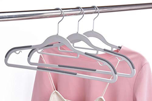 50 Pack Non-Velvet Plastic Heavy Duty Coat Hanger Set with Gray Swivel Hooks F747