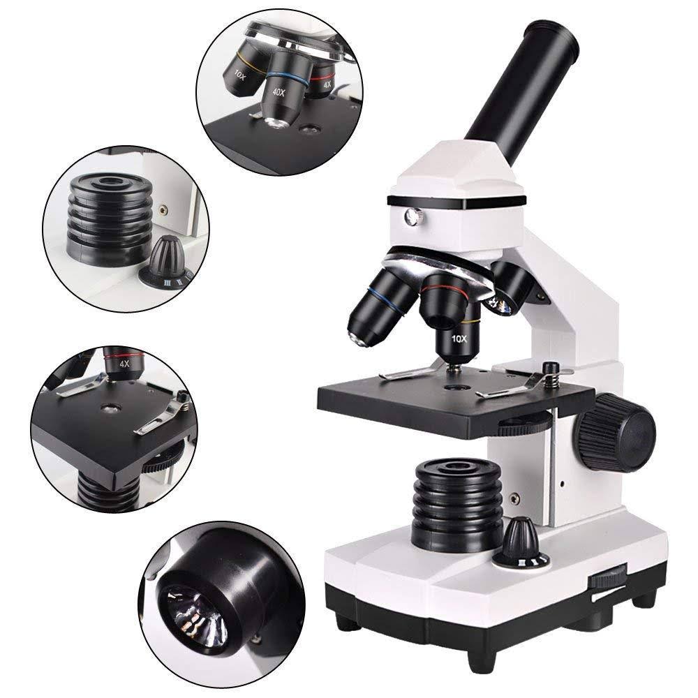 Student Microscope 40X-1000X Optical Glass Lens All-Metal LED Biological Compound Monocular Microscope O197