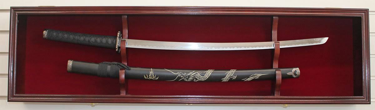 Sword Display Case Cabinet Stand Holder Wall Rack Box Lockable C383481