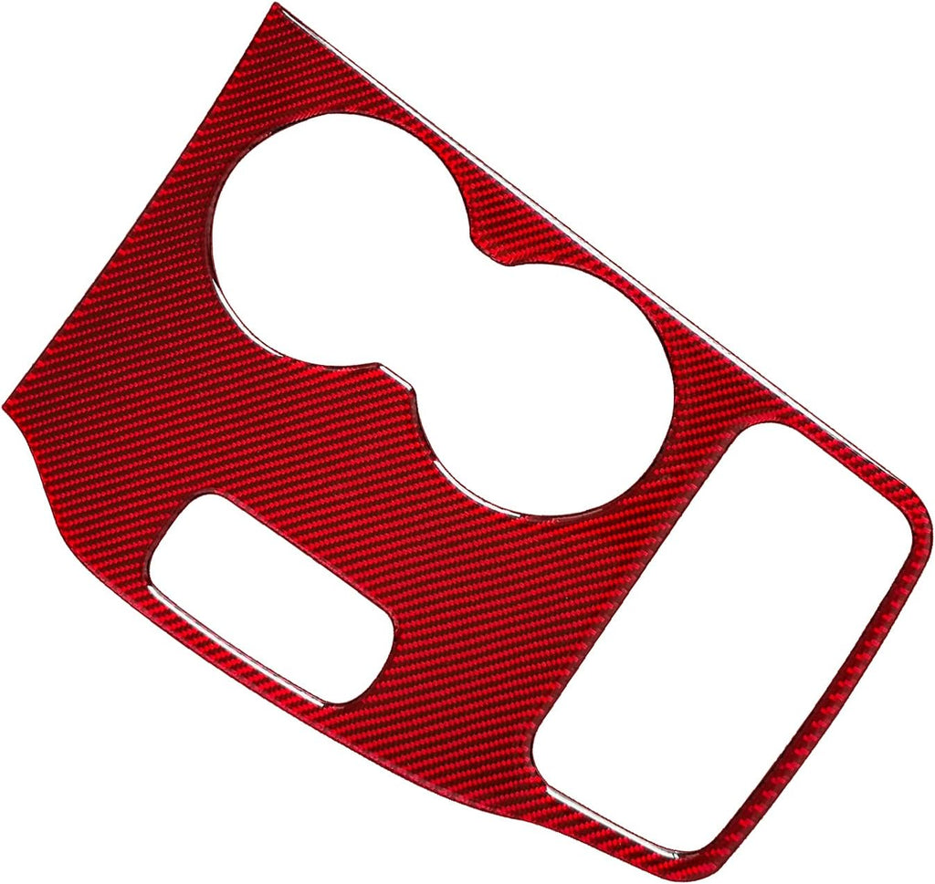 Red Carbon Fiber Gear Shift Box Water Cup Holder Panel Cover Sticker F2641