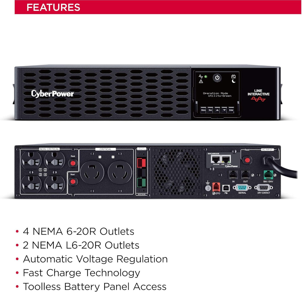 2200VA/2200W 6 Outlets 2U Rack/Tower UPS System H71483