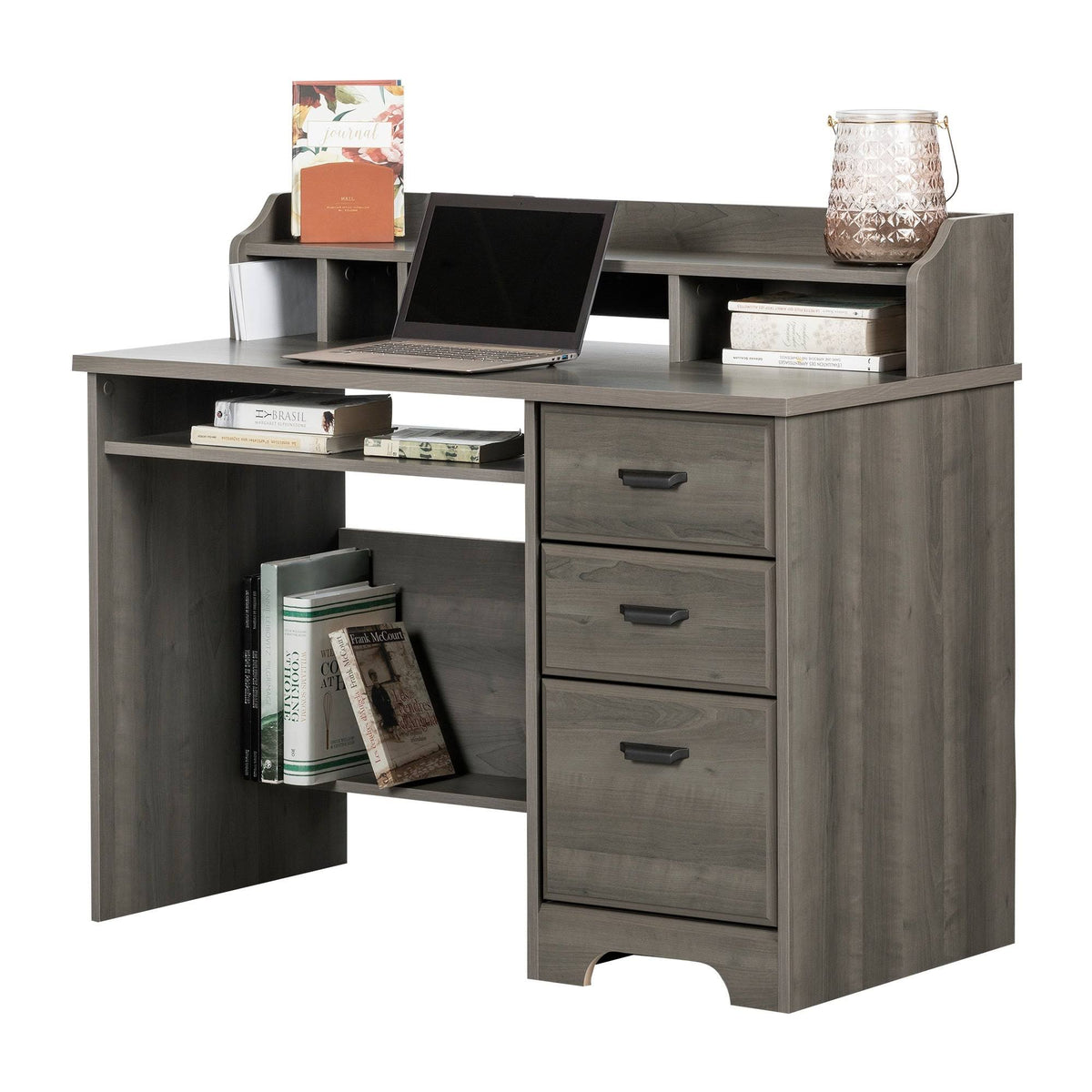 Winter Oak Computer Desk with Hutch N51325