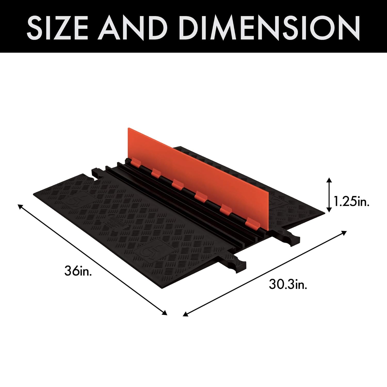 Heavy Duty 3 Channel Low Profile Cable Protector with Orange Lid and Black Ramp Q5905