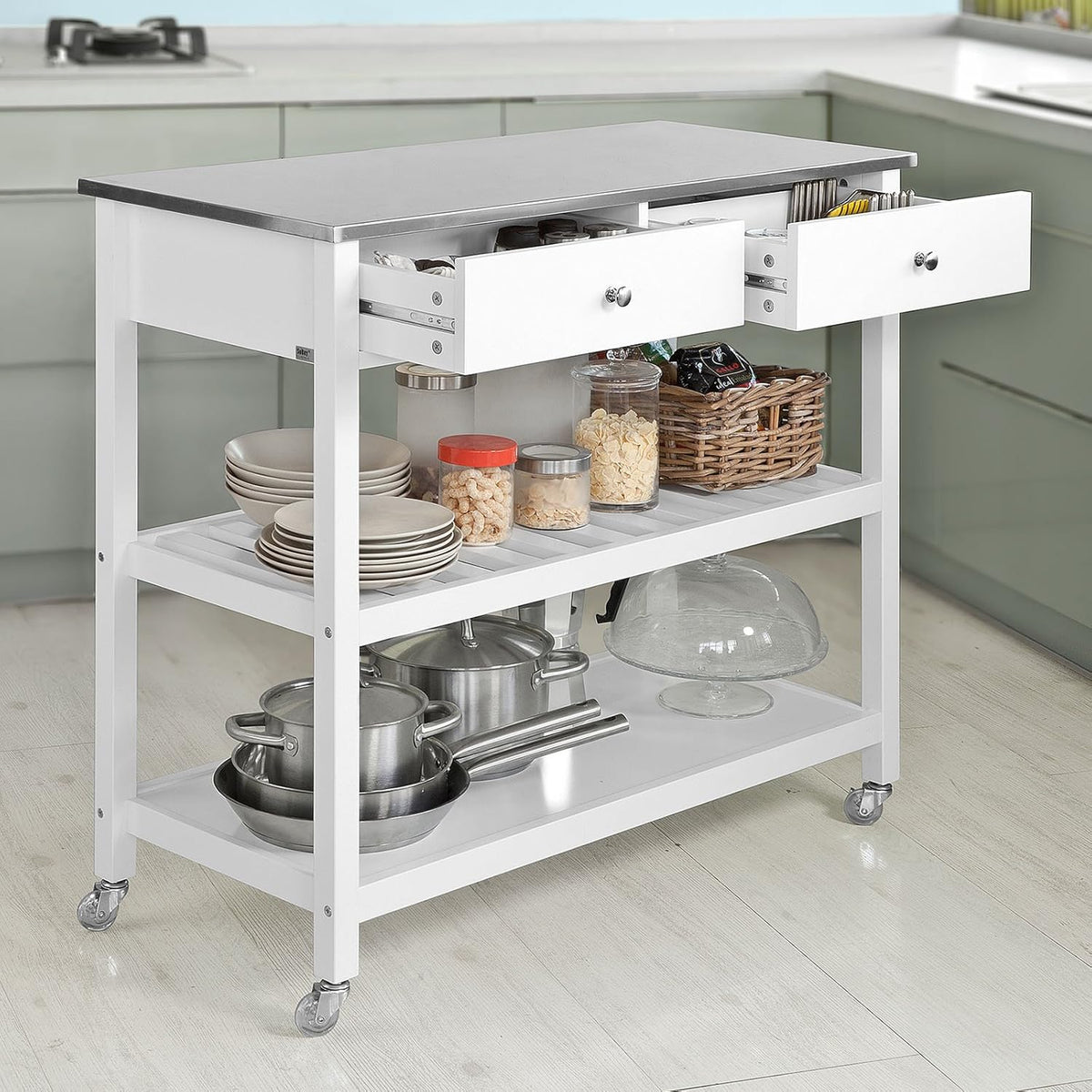 Kitchen Cart with 3 Drawers and Open Storage Shelf L93695