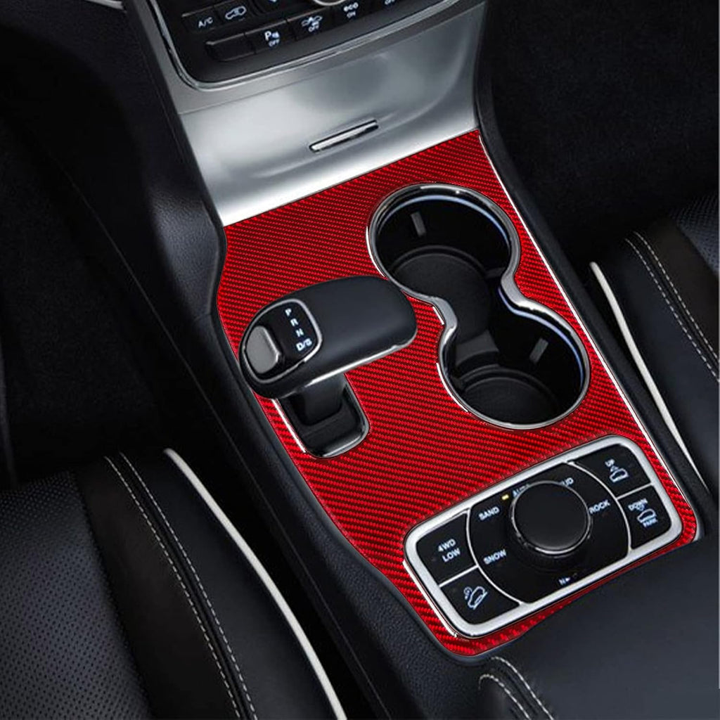 Red Carbon Fiber Gear Shift Box Water Cup Holder Panel Cover Sticker F2641