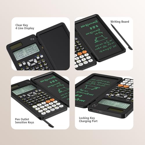 Black Rechargeable Scientific Calculator with Writing Pad and Hard Case C81505