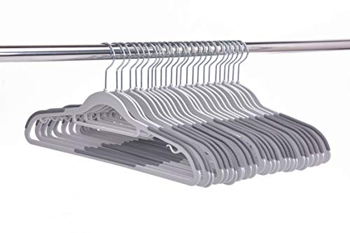 50 Pack Non-Velvet Plastic Heavy Duty Coat Hanger Set with Gray Swivel Hooks F747