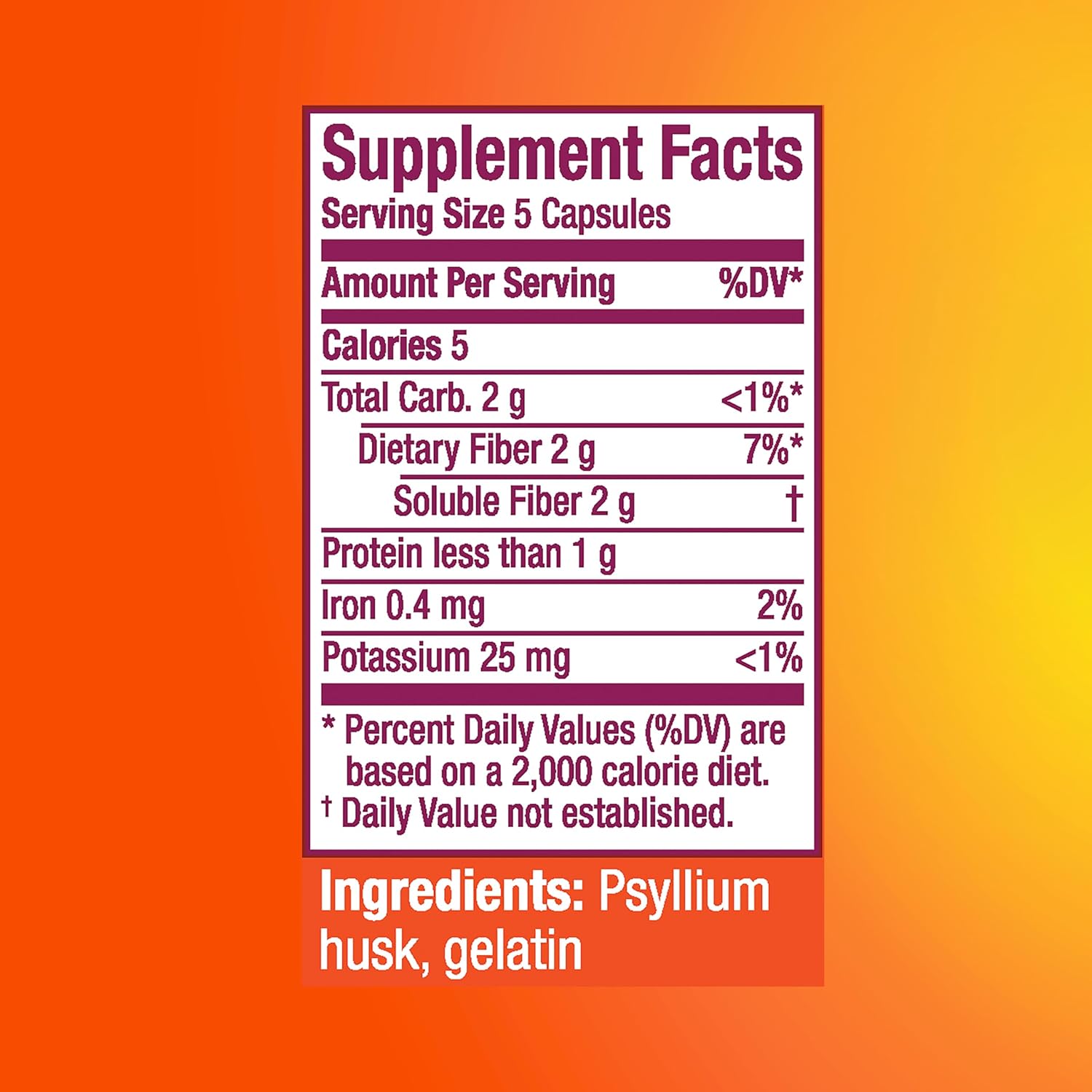 100 Capsules Psyllium Husk Fiber Supplement N760863