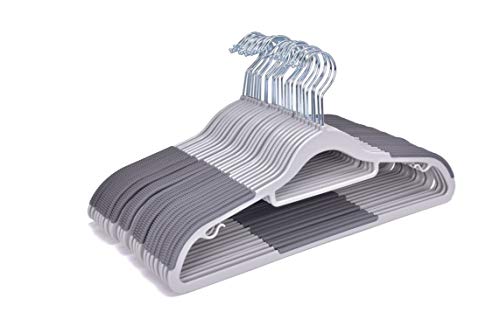 50 Pack Non-Velvet Plastic Heavy Duty Coat Hanger Set with Gray Swivel Hooks F747