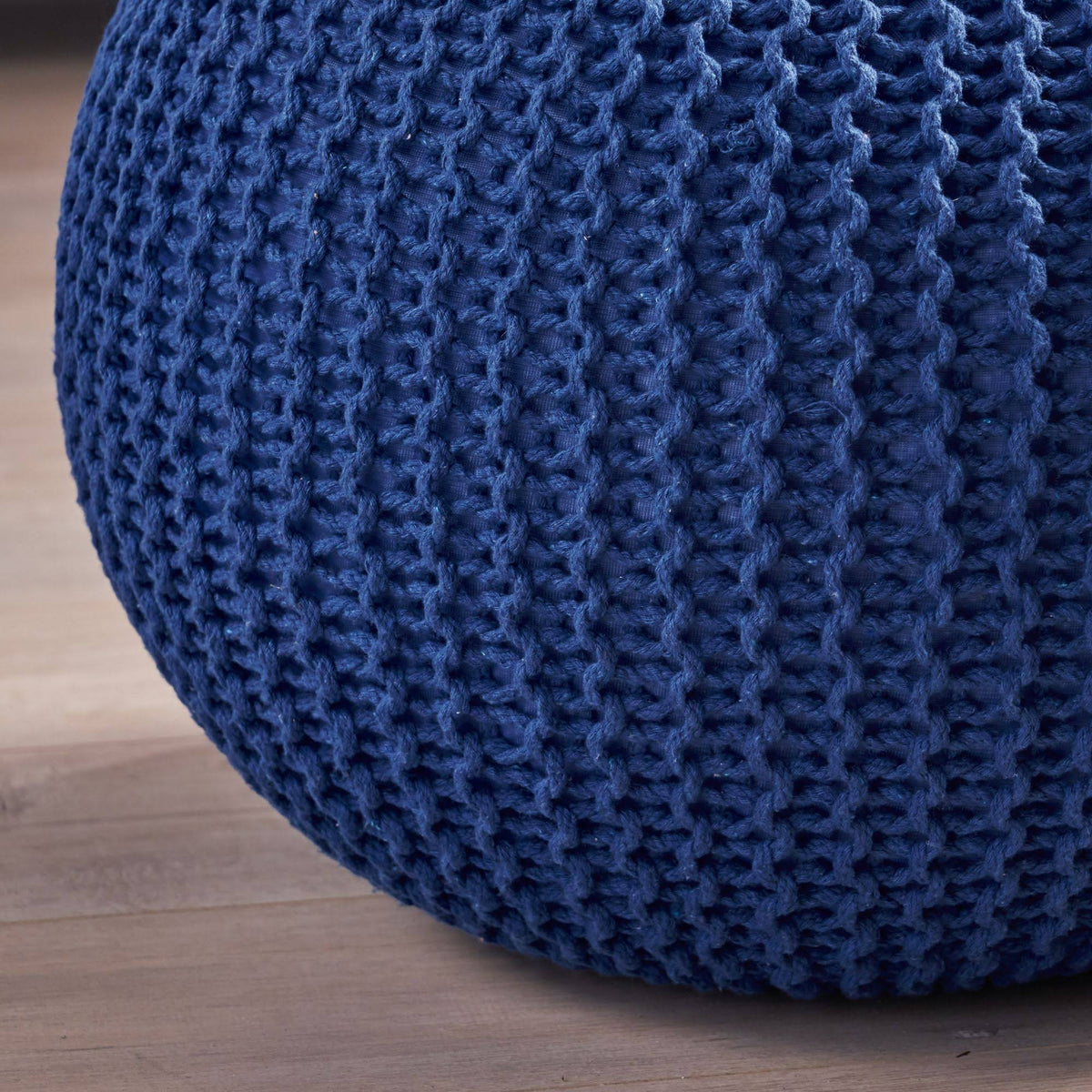 Navy Blue Hand Knitted Pouf Ottoman J9491