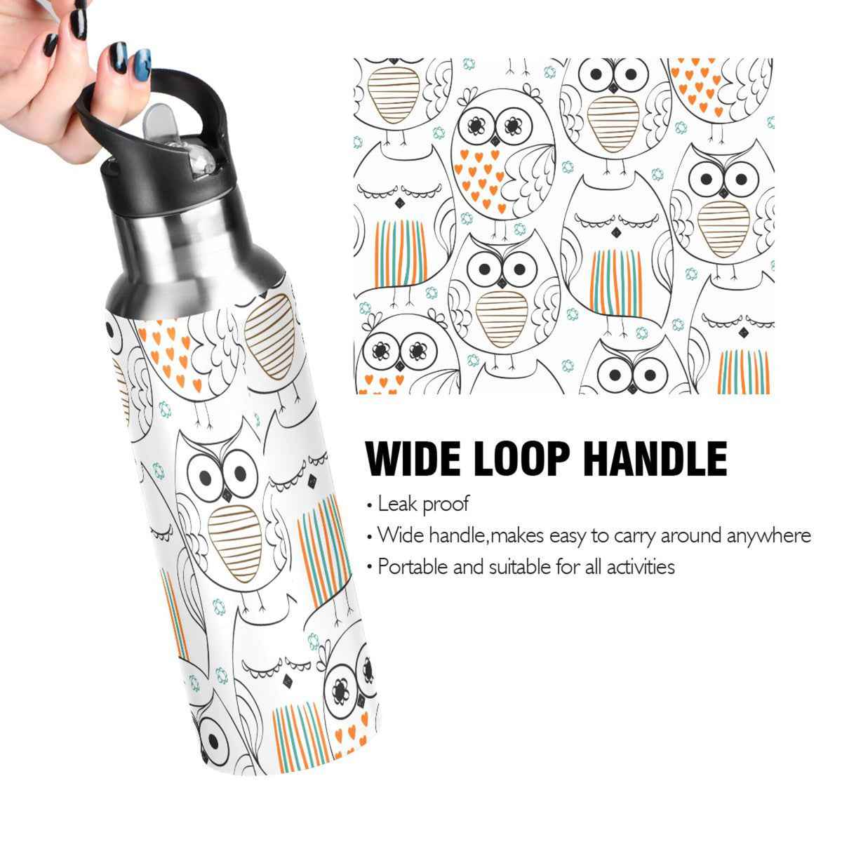 Stainless Steel Insulated Vacuum Flask Water Bottle with Straw Lid E463027